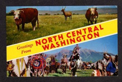 WA Greetings NORTH CENTRAL WASHINGTON Postcard Indians