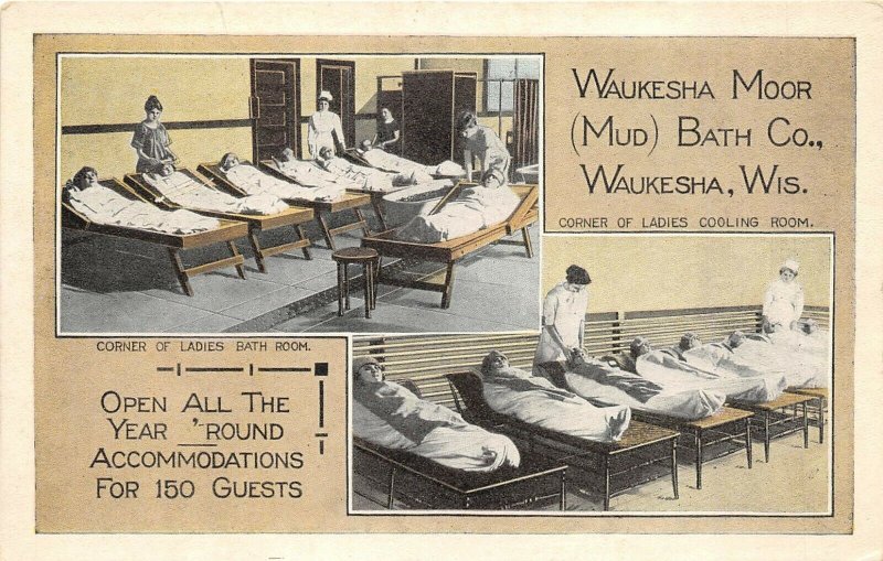 Waukesha Wisconsin c1915 Postcard Waukesha Moor Mud Bath Co Ladies Bath Room 