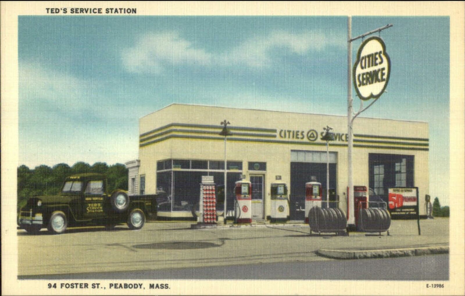 Peabody MA Ted's Service Gas Station CITIES SERVICE Nice Linen