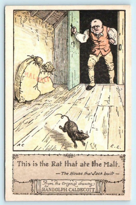 Ralph Caldecott THE HOUSE THAT JACK BUILT  Rat Ate Malt - Artist Signed Postcard