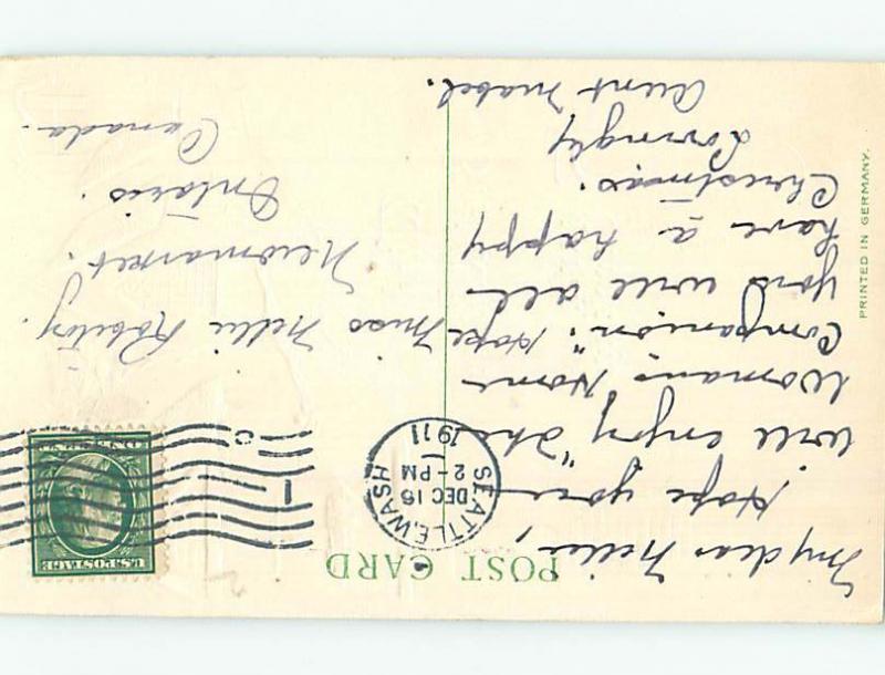 Pre-Linen christmas LINE OF QUAINT SNOW-COVERED HOUSES ALONG THE ROAD HQ6863