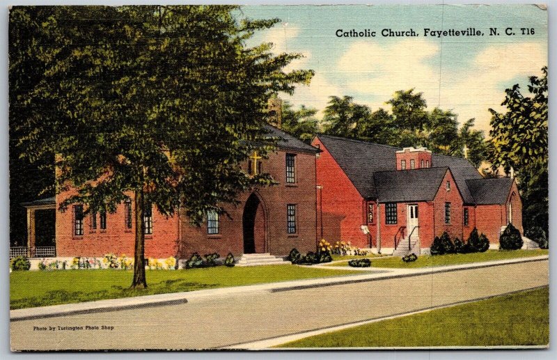 Vtg Fayetteville North Carolina NC Catholic Church 1940s Linen Old Postcard