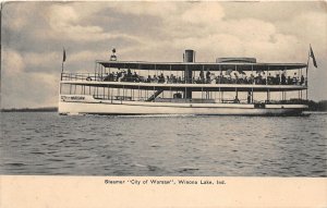 G81/ Winona Lake Indiana Postcard c1910 Steamer City of Warsaw Crowd