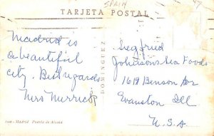 Puerta de Alcala Madrid Spain Postal Used Unknown, Missing Stamp 