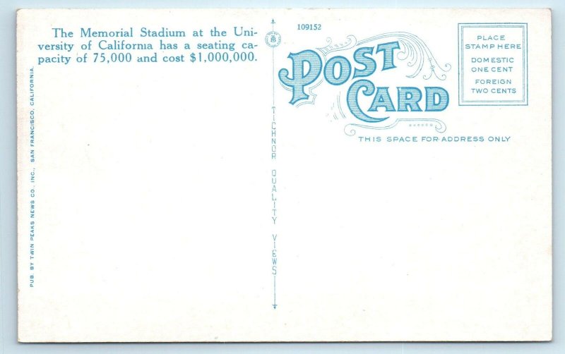 BERKELEY, CA  University of California MEMORIAL STADIUM~Plane  c1920s Postcard