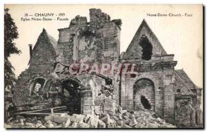 Old Postcard Chauny Notre Dame Church Facade Army