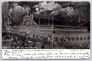1906 Night Scene Along The Boardwalk Atlantic City New Jersey NJ Posted Postcard