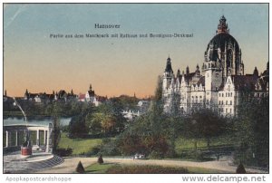 Germany Hannover Partie aus dem Maschpark mit Rathaus und Bennigsen Denkmal 1929