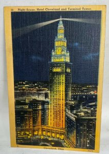 Hotel Cleveland Ohio Terminal Tower Night Scene Postcard  