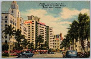 Miami Beach Florida 1953 Postcard Hotel Row Collins Avenue Saxony Hotel