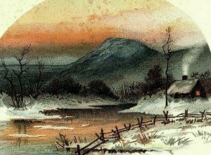 1880's-90's Victorian Religious Card Poem On Back Winter Night Mountains 7E