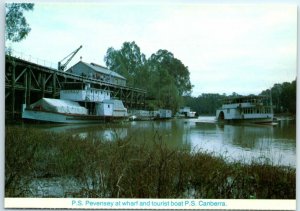 M-12241 PS Pevensy at wharf and tourist boat PS Canberra Echuca Australia