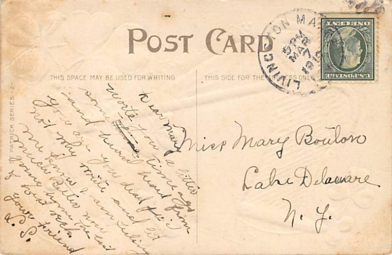 Dear Irish Memories St. Patrick's Day 1910 crease left top corner