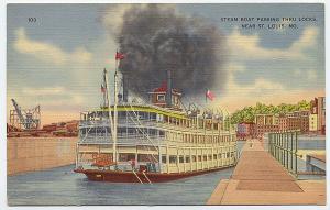 Steam Boat Passing Thru Locks - St Louis MO 1930s-40s