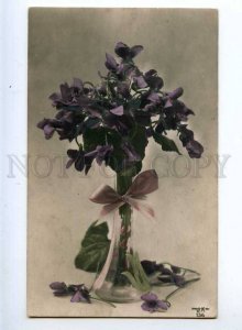 215328 Violets Bouquet in Vase Vintage Photo tinted postcard