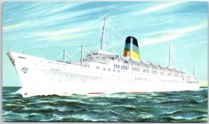 VINTAGE POSTCARD THE T.S.S. OLYMPIA OCEAN CRUISE LINER MAILED FROM PORTUGA-USA