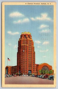 Buffalo New York~Central Terminal Station~Tower~Flag~Art Deco~Linen 1940s PC