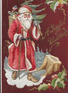 Santa with American Flag Embossed A Joyful Yuletide