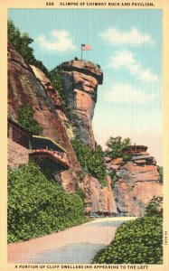 North Carolina, Glimpse Chimney Rock & Pavilion Cliff Dwellers Inn Old Postcard