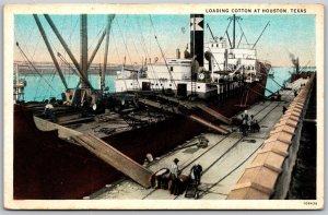 Vtg Houston Texas TX Loading Cotton On Cargo Ship For Export 1920s View Postcard