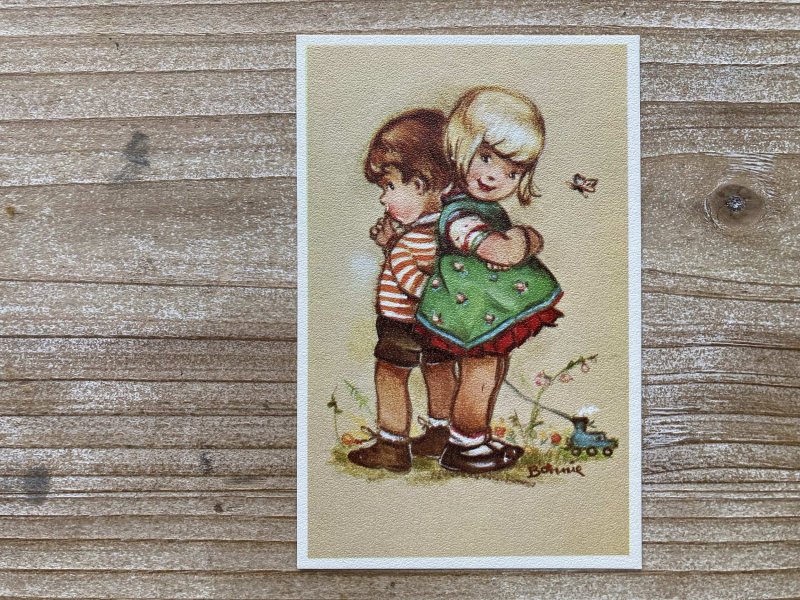 Little Girl and Boy, Back To Back, 564, Mainzer, Little Folks, Bonnie, Postcard