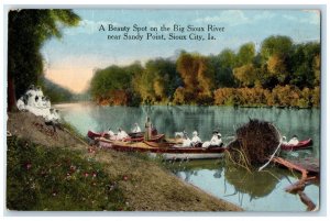 1915 Beauty Spot Big Sioux River Sandy Point Canoe Sioux City Iowa IA Postcard