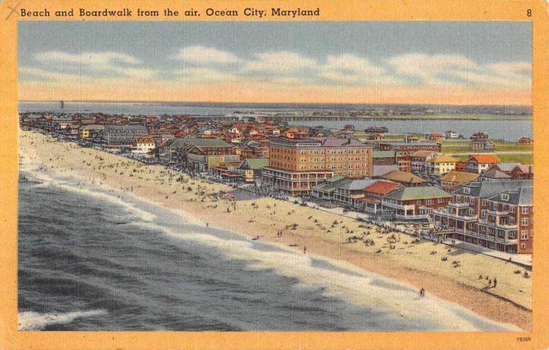 Ocean City Maryland Beach And Boardwalk Birdseye View Antique Postcard K94965