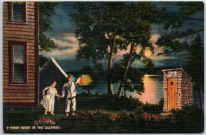 VINTAGE POSTCARD FIRST NIGHT IN THE COUNTRY TORCHLIGHT MAILED BUSHKILL PA 1945