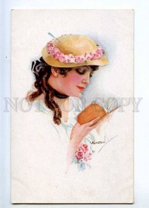 233360 ROSES Lady reading Book by USABAL Vintage PC