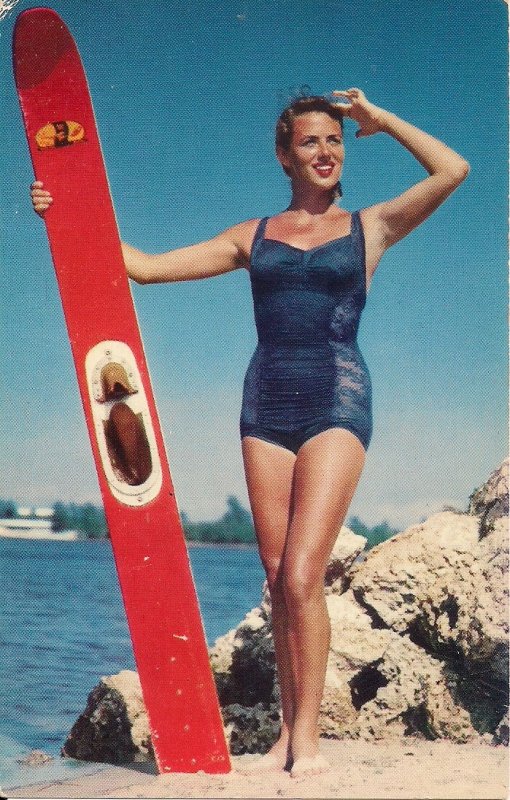 Beautiful Woman w Water Ski, Swimsuit, Bathing Suit, Sexy Girl, 1960's  Chrome | Topics - Risque - Women