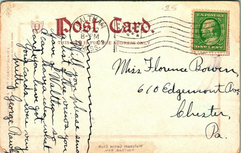 Vtg Postcard 1910s Waltham Canoe Club Massachusetts Ullman's Frame Series Wood