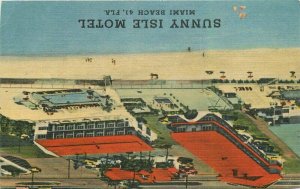 Miami Beach Florida Sunny Isle Motel Teich Birdseye Linen 1957 Postcard 21-10295