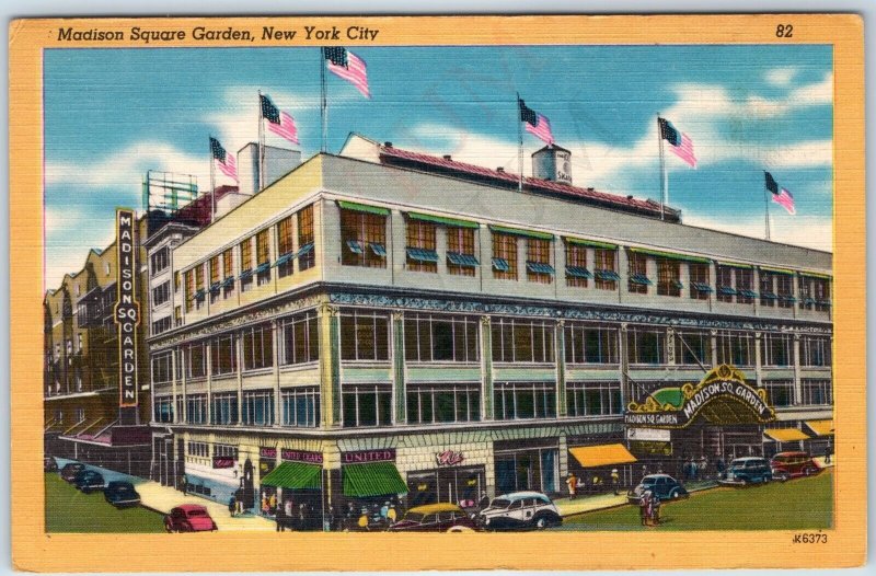 c1940s New York City, NY Madison Square Garden Roadside Street View Cars PC A205