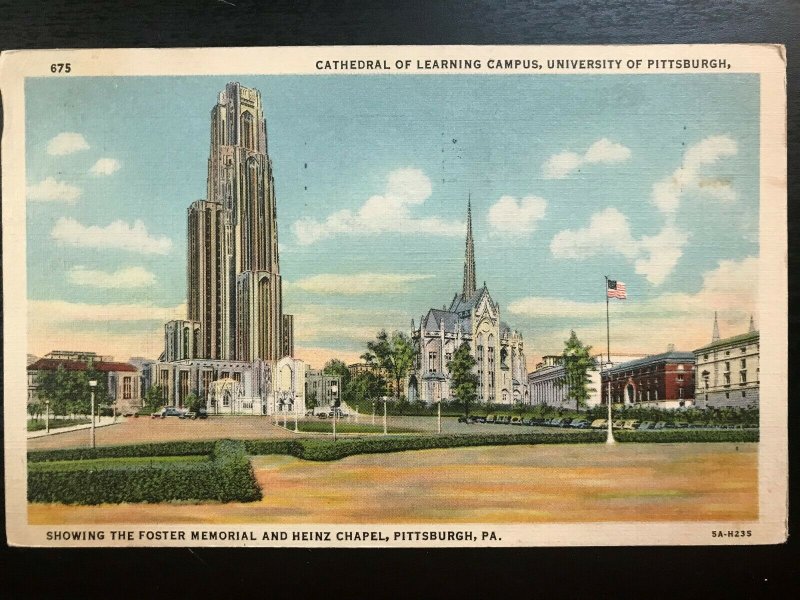 Vintage Postcard>1939>Cathedral of Learning Campus>University of Pittsburgh>Pa.