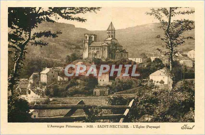 Old Postcard Picturesque Auvergne 3430 Siant nectaire The landscape Church