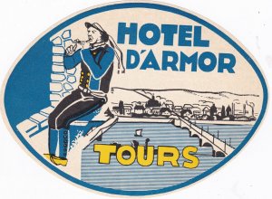 France Tours Hotel D'Armor Vintage Luggage Label sk1998