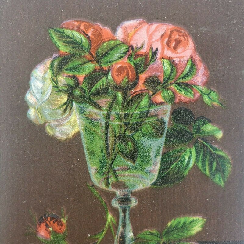 Antique Award of Merit 1880s Glass of Water with Flowers Card Paper