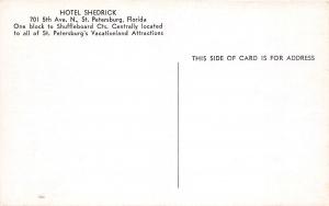 E18/ St Petersburg Florida Fl Postcard c1940s Hotel Shedrick Shuffleboard Autos