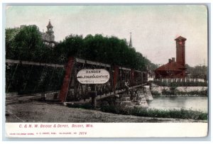 Beloit Wisconsin Postcard C&NW Bridge Depot Exterior View c1905 Vintage Antique