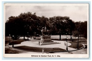 1913 Entrance Central Park New York City NY RPPC Photo Posted Antique Postcard 