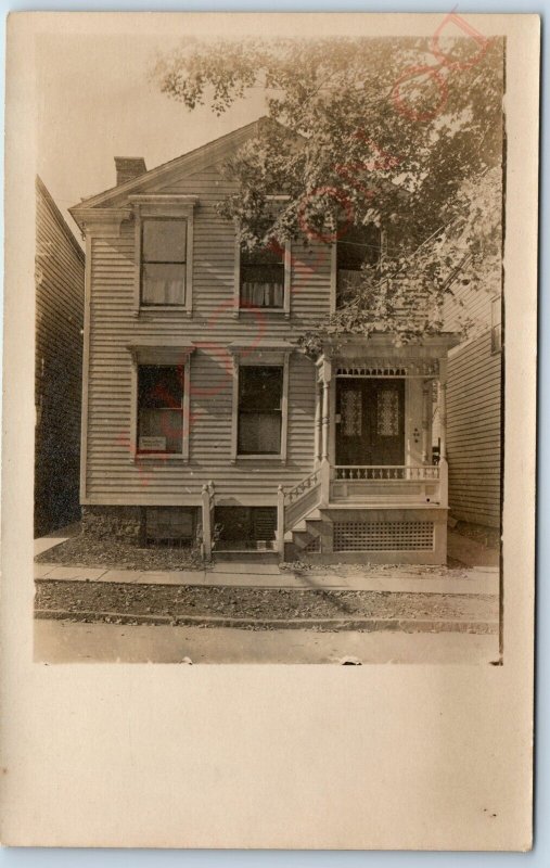 c1910s Row House RPPC Fancy Wood Trim Real Photo Dress Suit Making Sign A130