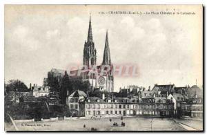Old Postcard E and L Chartres Chatelet Square and the Cathedral