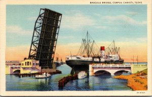 Vtg 1930s Bascule Bridge Steam Ship Corpus Christi Texas TX Unused Postcard