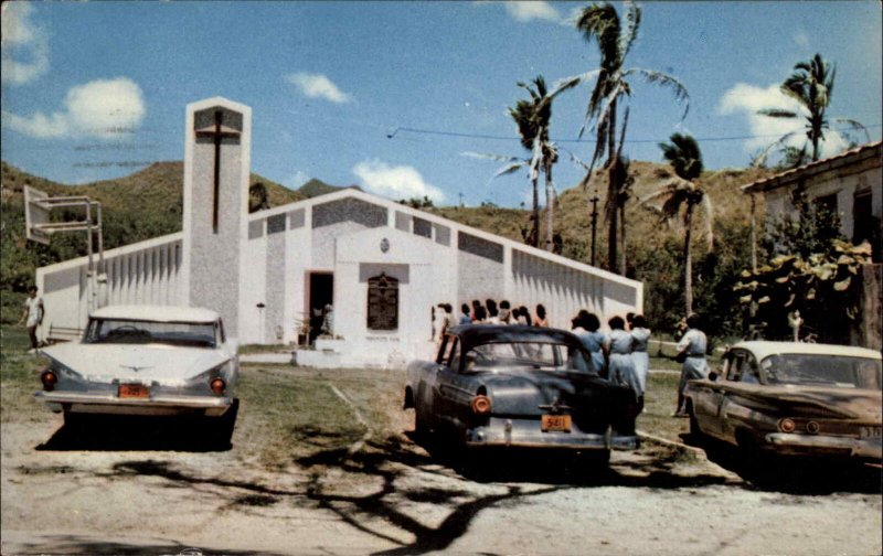 Merizo Guam Church Vintage 1950s Cars Vintage Chrome Postcard