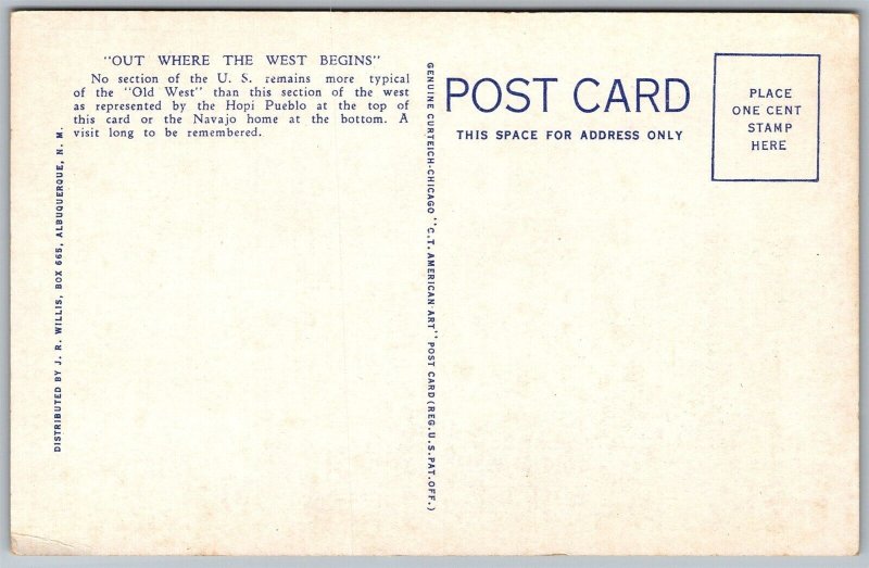 Vtg Arizona AZ Out Where The West Begins Poem Hopi Pueblo Navajo Home Postcard