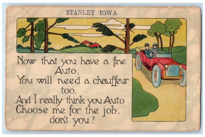 1915 Arts Crafts Exterior Auto Classic Car Stanley Iowa Vintage Antique Postcard