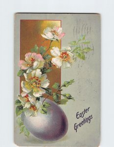 Postcard Easter Greetings with Flowers Embossed Art Print