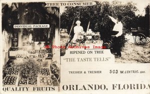 Advertising Postcard, RPPC, Tresher & Tresher Fruits, Orlando Florida