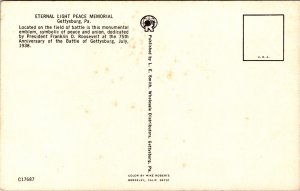 Eternal Peace Light Memorial Gettysburg PA Pennsylvania Monument Postcard VTG 