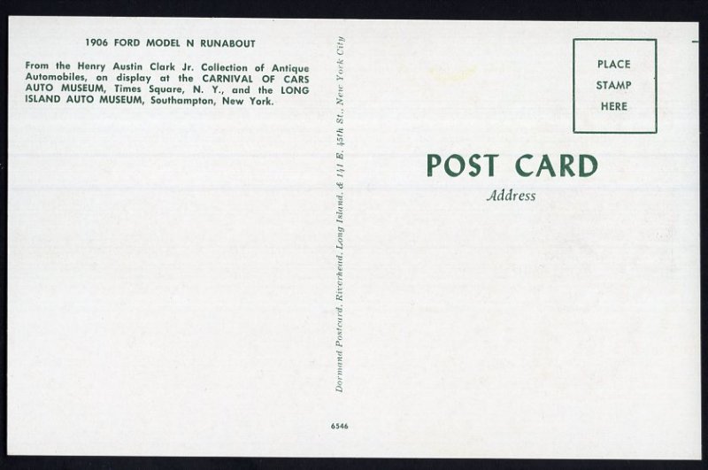 Classic Car Postcard 1906 FORD Model N Runabout